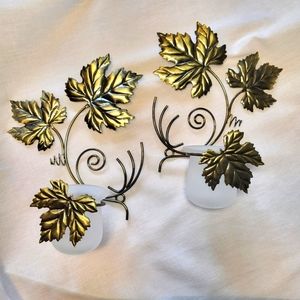 PARTYLITE Brass 🍁 Leaf 🍁 Wall Sconce ~ Set of 2